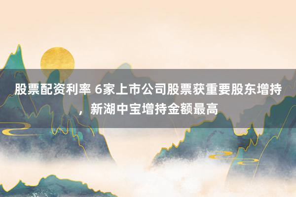 股票配资利率 6家上市公司股票获重要股东增持，新湖中宝增持金额最高